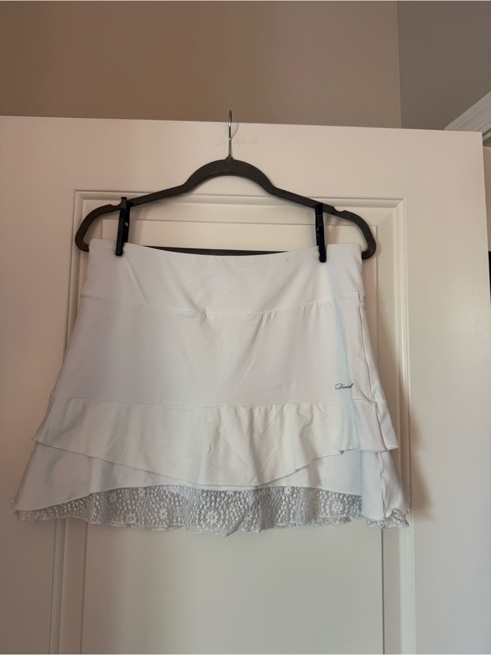 White Ruffled Tennis Skirt with Lace Trim